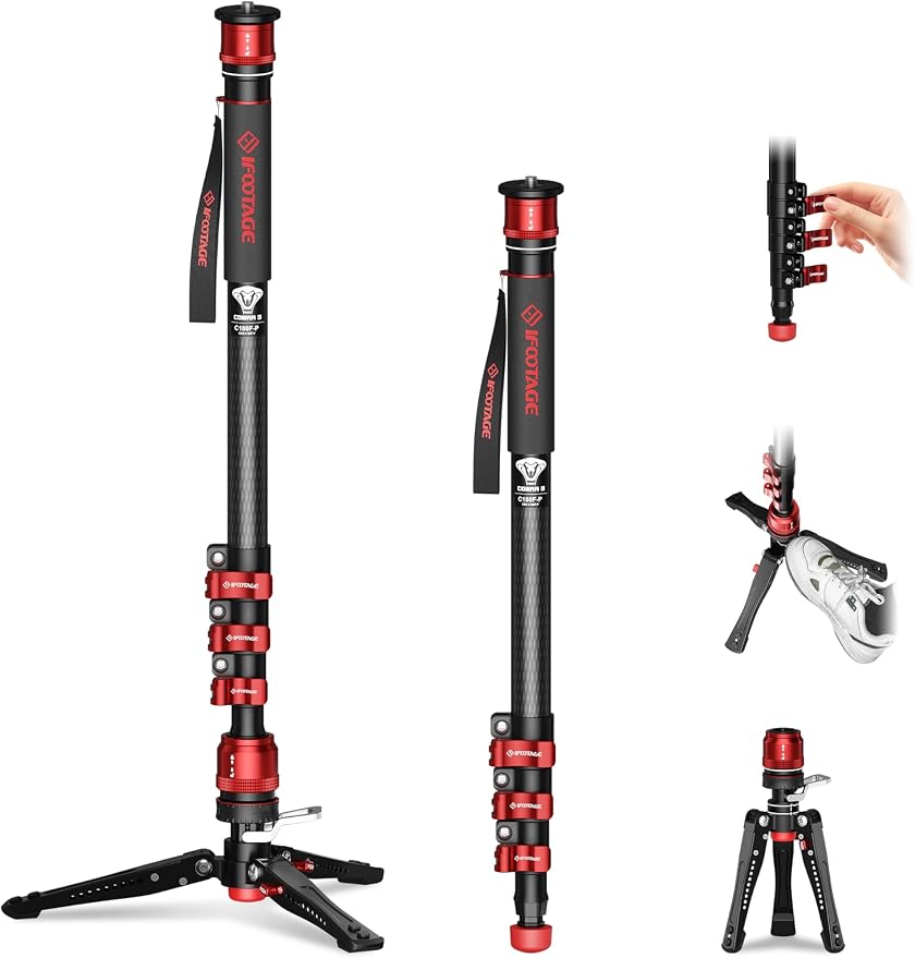 IFOOTAGE Cobra 3 C180F-P Monopod with Pedal and Feet 71" | Portable Travel Camera Monopod Stand Compatible with Sony Canon Nikon DSLR Cameras, Stable Support with Max Load 17.64 lbs by IFOOTAGE