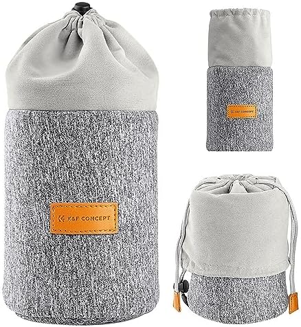 K&F CONCEPT Lens Pouch 2-in-1 Expandable Camera Lens Bag Case Compatible for Canon Lenses 75-300mm, Nikon, Sony, Pentax, Olympus Camera Lens 10 x 18cm Protective Neoprene Soft Plush for DSLR Lenses by KFCONCEPT