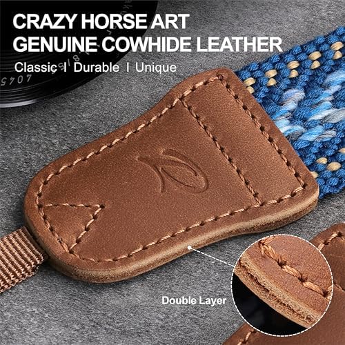 Padwa Lifestyle Speed Blue Camera Strap - 1.5" Soft Cotton Rope Weave Crazy Horse Cowhide Head Camera Straps for Photographers and All Cameras,Cute Adjustable Vintage Woven Strap for Adults & Kids - Image 2
