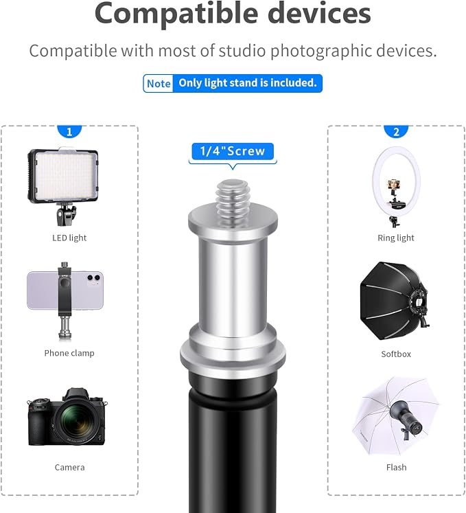 Neewer 6.23 Feet/190CM Aluminum Light Tripod Stands For Studio Kits, Photography Lights, Softboxes(Black,2 Pack) | For Studio Kits, Photography Lights, Softboxes, Black - Image 5