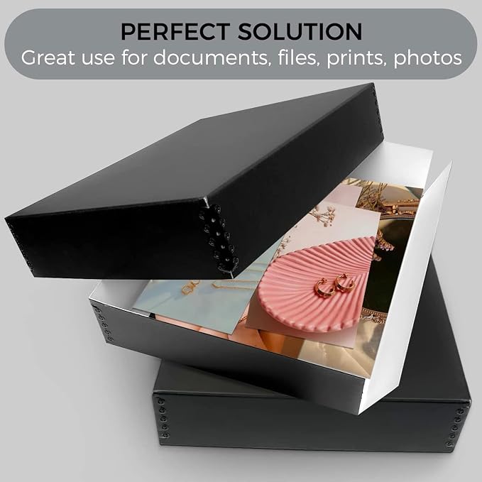 Lineco Drop Front Archival Storage Box, 11.75x15.25x3 in, Black, 8 Pack | Acid-Free with Metal Edge, Preserves Picture Longevity, Organize Photos, Newspapers, Prints, Documents, Crafts, DIY - Image 6