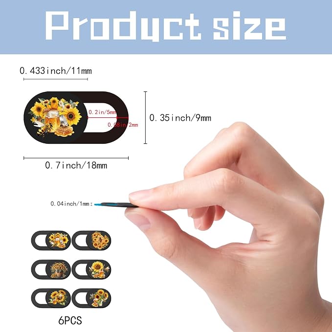 6Pcs 6 Styles Camera Cover Slide Flowers Phone Privacy Camera Cover Bees Sunflower Design Webcam Protector for Laptop Desktop Computer Tablet Phone Notebook Mini PC Accessories Office Use - Image 2