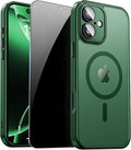 for iPhone 16 Plus Case with Privacy Screen Protector, Green | Full Camera Protection, Matte Translucent, Magnetic, Compatible with MagSafe, Shockproof Phone Cover for iPhone 16Plus by ZOZDOKG