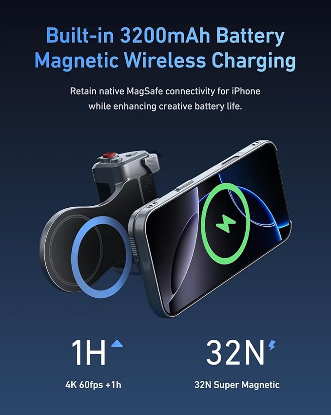 TELESIN Magnetic Master Grip & Flash Ligh Kit Universal for iPhone/MagSafe | Phone Camera Grip Creator Kit Built-in 3200mAh Wireless Charging - Bluetooth App Control [Case for iPhone 17 Pro] - Image 6