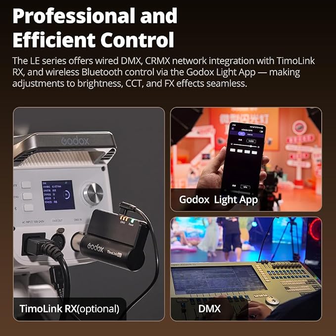 Godox LE200Bi 220W Bi-Color COB LED Video Light with Bowens Mount, 2800K-6500K, CRI/TLCI≥98, 0-100% Dimming, 11 FX Modes, Bluetooth/DMX Control for Studio Streaming | 2800K-6500K,57700 LUX,CRI/TLCI≥98,11 FX,APP Control,for Photography,Live Streaming - Image 6