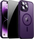 for iPhone 14 Pro Case with Privacy Screen Protector, Purple | Full Camera Protection, Translucent Matte Magnetic, Compatible with MagSafe, Shockproof Phone Cover, Slim Fit Women/Girls by ZOZDOKG