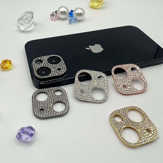 2 Pack Glitter Camera Lens Cover Protector Compatible with iPhone 13 Pro/iPhone 13 Pro Max Metal Bling Diamond Camera Lens Cover Sticker Protector (Silver) - Image 7