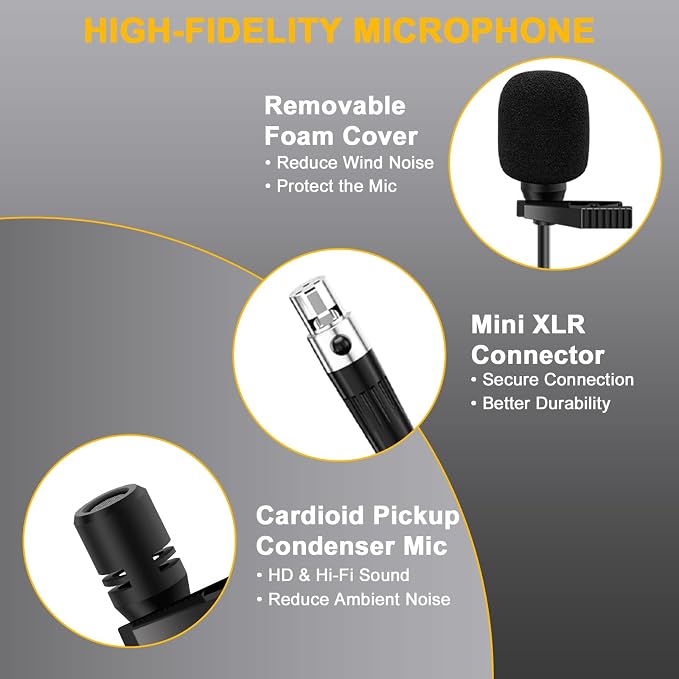 Wireless Lapel Microphone System with Headset & Lavalier Mics, UHF Bodypack Transmitters, Mini Rechargeable Receiver, 48 Channels in 500MHz, 260ft Range, Plug & Play for Wedding Speech Church - Image 4