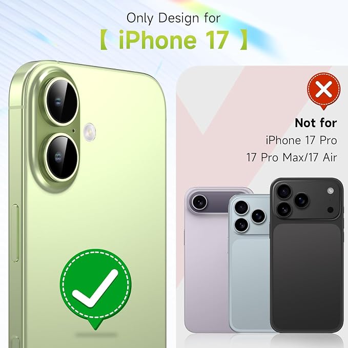 YWXTW Camera Lens Protector for iPhone 17, Individual Anti Scratch Metal Ring Tempered Glass Camera Screen Protector for iPhone 17 Accessories, Case Friendly (Green) - Image 2