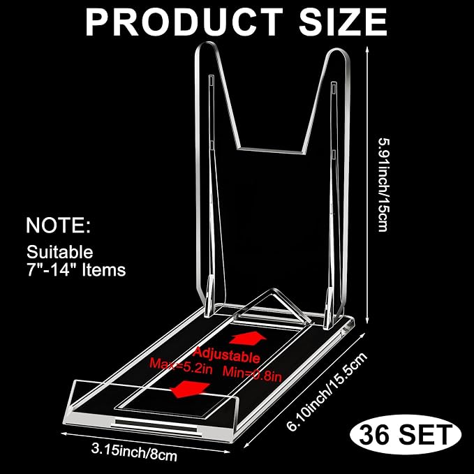 12 Pack Acrylic Book Stand for Display Adjustable, 5.91in H | Clear Display Holder Easel Collector Stand for Home Office, Back to School Comic Album CD Magazine Postcard Artworks - Image 2
