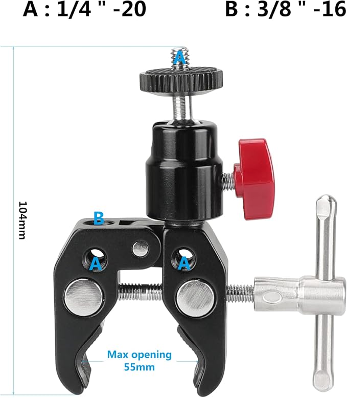 CAMVATE Super Clamp Articulated Mini Ball Head with 1/4"-20 Thread Hole - Image 2