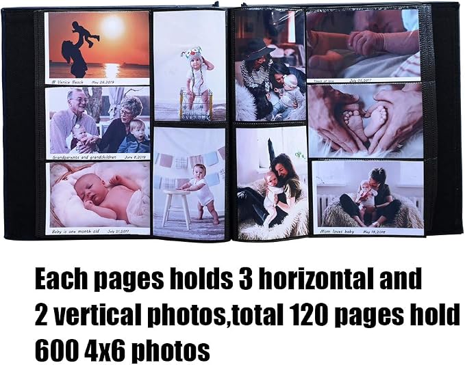 4x6 Photo Albums 600 Pockets, Large Capacity Photo Book with Vintage Leather Cover, Family, Baby, Wedding Photo Album (Black) - Image 2