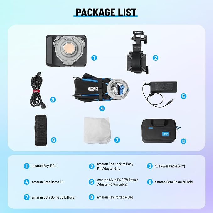 amaran Ray 120c RGB Video Light,120W Portable Studio Light IP54 | CCT 1,800K-20,000K,APP Control Bowens Mount LED Lights for Photography w/Softbox Portable Bag - Image 8