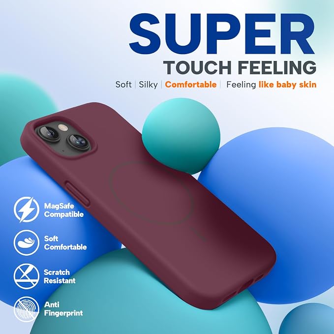 Miracase Silicone for iPhone 13 Case, Wine Red | Soft Anti-Scratch Microfiber Lining, Premium Silicone Cover Shockproof Drop Protection Phone Case for 13 - Image 7