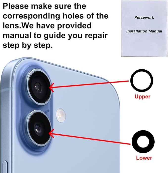 2 Sets OEM Back Rear Camera Lens Glass Replacement Compatible with iPhone 17 6.3 inches with pre-Installed Adhesive and Reparing Toolkit - Image 6