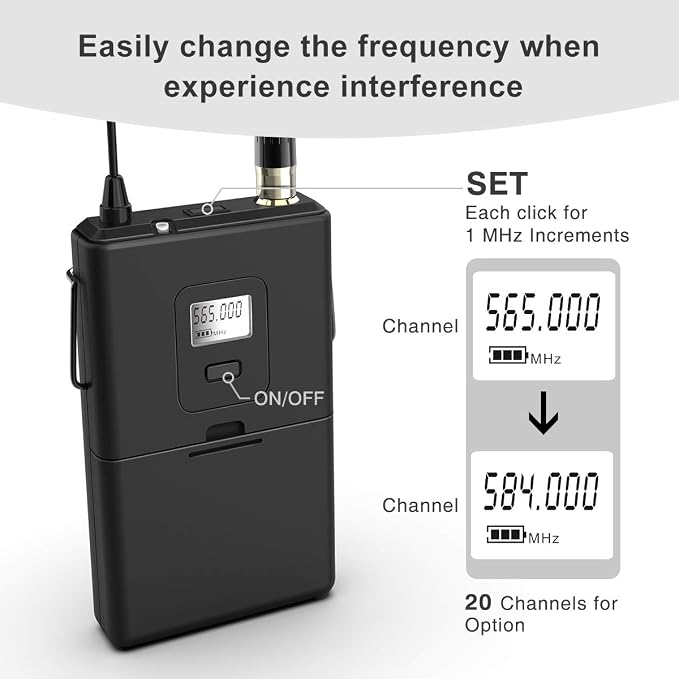 Fifine K037B Wireless Microphone System with Headset Lapel Mic for Speaking | Wireless Microphone set, Beltpack Transmitter and Receiver,for Teaching, Preaching - Image 2