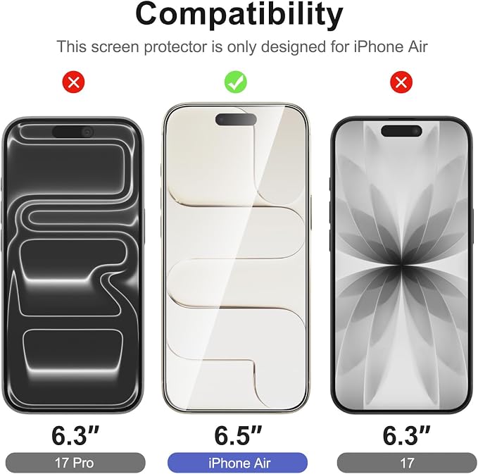 NEW'C 3x Screen Protector for iPhone Air (6.5 inches)+ 3x Camera Lens Protector, Sensor Protection, Case Friendly Tempered Glass Film, Ultra Resistant, Easy installation tool include - Image 2
