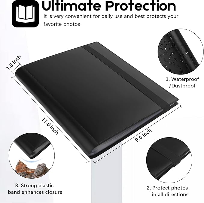 Aevdor 8x10 Photo Album and Art Portfolio, Holds 68 Photos, Black | Lightweight Plastic Cover, Elastic Closure, Clear Pockets for Photos, Artwork, Portraits, Certificates & Sketches - Image 3