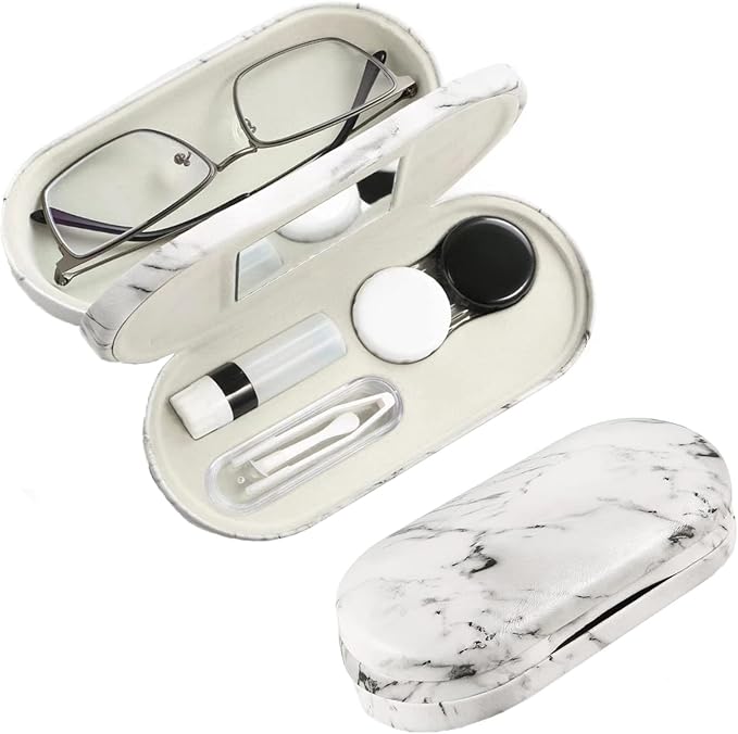 AITIME 2 in 1 Contact Lens and Glasses Case Combo,Contact Travel Case Kit | Double Sided Eye Contact Case with Remover Tool,Storage Organizer Accessories,Cute Eyeglasses Case with Contact Holder by AITIME