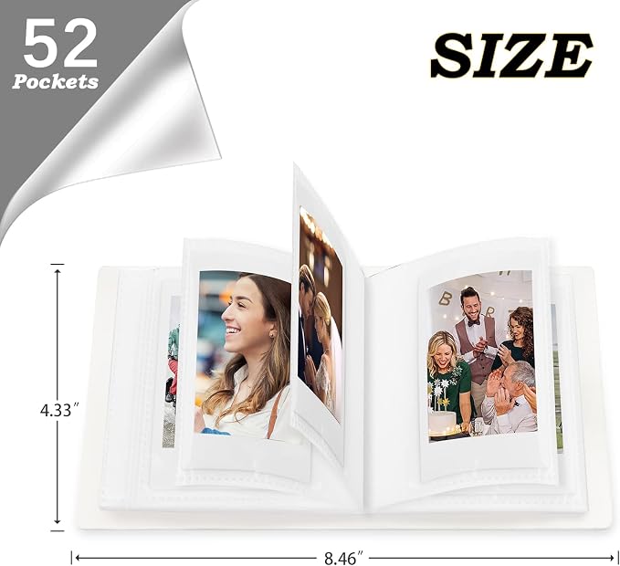 Ruibytree 52 Pockets Small 2x3 Photo Album for Instax Mini, White, 1 Pack | Pocket-Size, PU Leather Cover, Snap Closure, Acid-Free Pages, Fits Polaroid 2x3 Photos, Kodak Mini Prints & ZINK Photos - Image 4