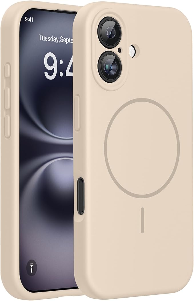 miracase Magnetic for iPhone 16 Plus Case, [Soft Anti-Scratch Microfiber Lining], Compatible with MagSafe, Liquid Silicone Shockproof Drop Protection Phone Case for 16 Plus,Sand by Miracase