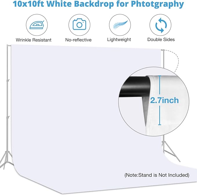 Aimosen 10x10 FT White Backdrop Background for Photography, Large Pure Photo Backdrop Curtain Drapes, High Density Screen Backdrops for Party Portrait Photoshoots Booth Video Studio - Image 5