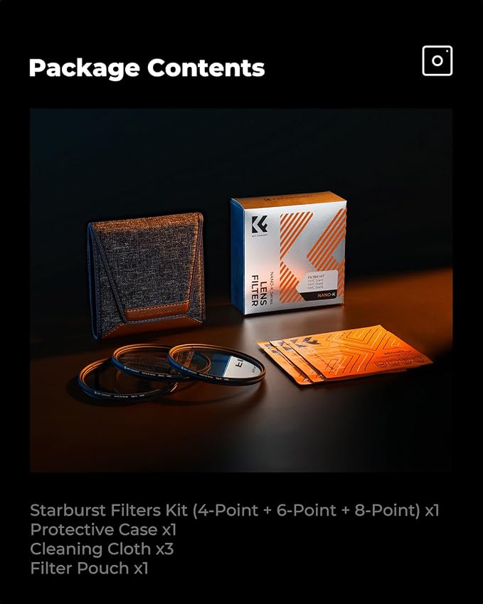 K&F CONCEPT 82mm Star Filters Kit 3pcs 4+6+8 Points Starburst Filters Set | 18 Layer Coating Ultra Slim Optical Glass Camera Lens Filter with 3 Cleaning Cloth Nano-K Series FS306 - Image 7