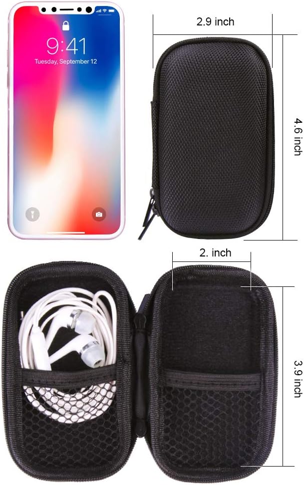 Portable Hard EVA Case,Hard Shell Travel Carrying Case Bag with Dual Zipper | Small Zipper Case with Metal Carabiner for MP3 Players, USB Cable, Earphones, Memory Cards, U Disk, Lens Filter, Keys, Coins - Image 3