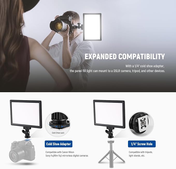 NEEWER Basics 9" LED Video Light Panel, 3200-5600K Edge Lit Dimmable Camera Soft Key Lighting, CRI95+ 800Lux 4000mAh Rechargeable for Video Recording Streaming Selfie Vlog Studio Photography, NL-120B - Image 6