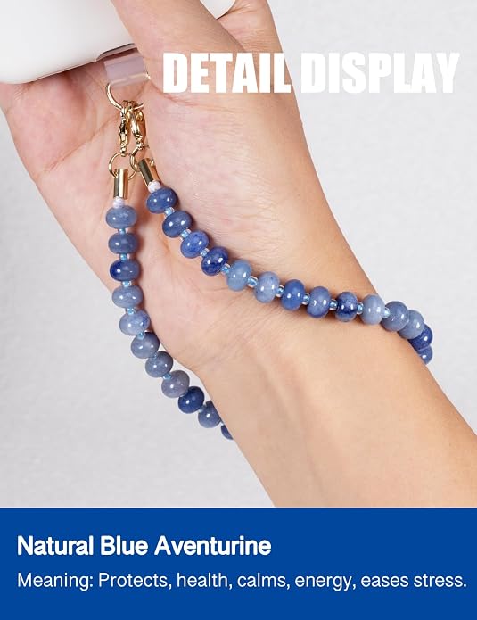 CH.yishi Crystal Beaded Phone Charm Wrist Strap Camera Lanyard | Handmade Cell Phone Chain,with Tether Tab,Keychain Bag Wallet Natural Stone Charm,Headphone Gemstone Decor,Camera Wrist Strap - Image 2