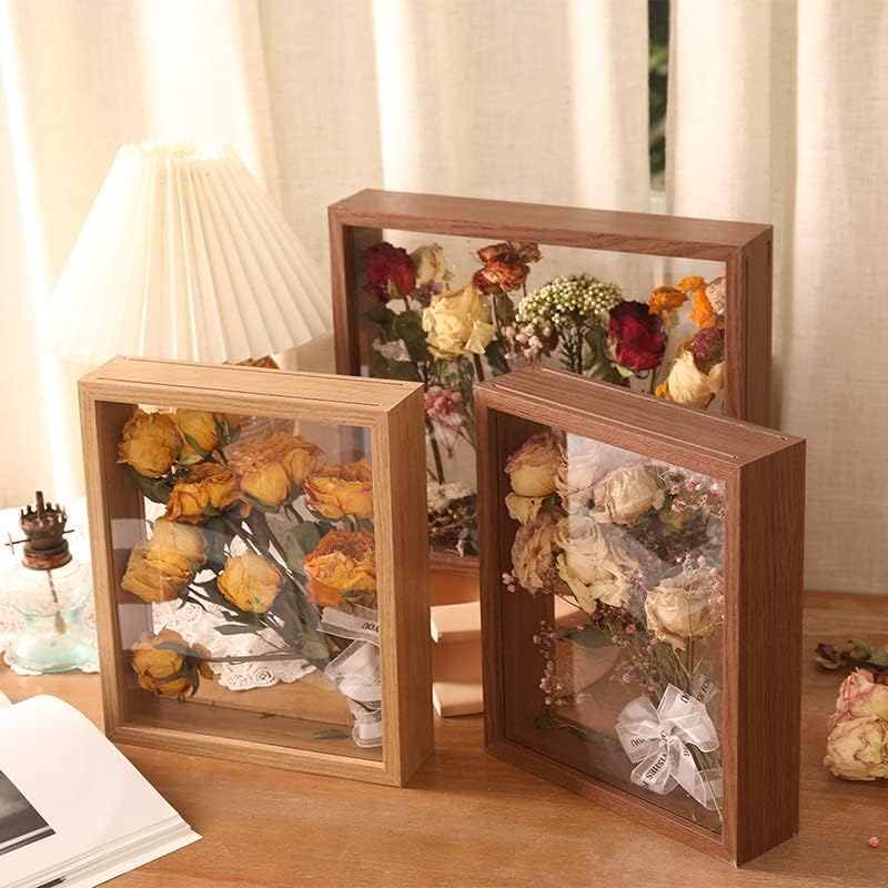 JOSON Wooden Dried Flower Photo Frame Dried Flower Display Stand Decorative Floating Photo Frame (brown-8x10) - Image 6