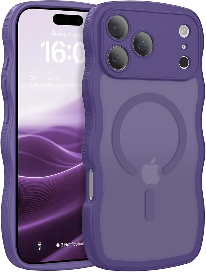 BENTOBEN Magnetic for iPhone 17 Pro Case, Cute Wavy Full Camera Protection [Compatible with MagSafe] Matte Anti-Slip Bumper Women Girls Boys Protective Cover for 17 Pro 6.3", Deep Purple by BENTOBEN
