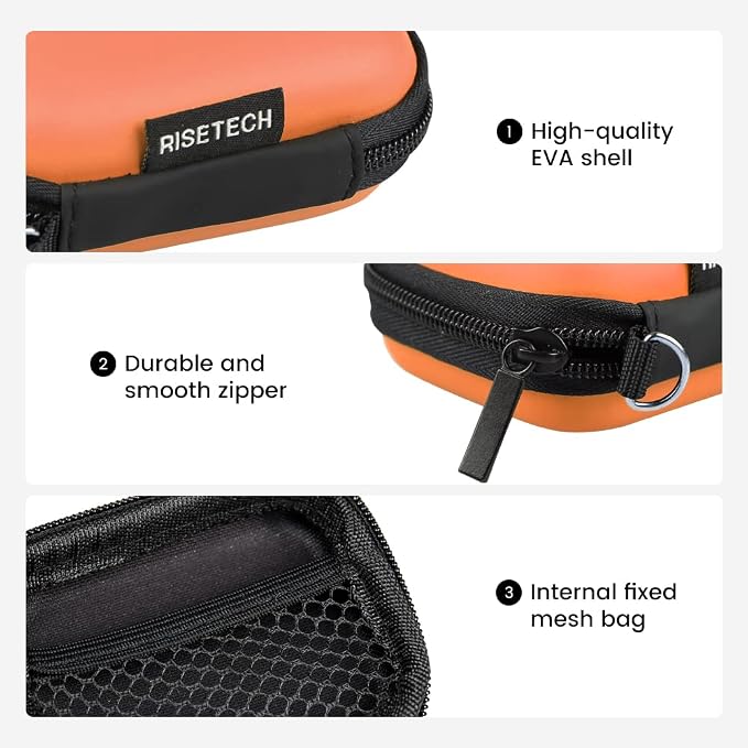 Earbud Case, RISETECH Hard EVA Earphone Travel Case Holder Headphone Small Zipper Pouch Compatible with Flash Drive, SD Cards, USB Charger Cable, AirPods, Sony Wired Earbuds with Keychain -Orange - Image 4