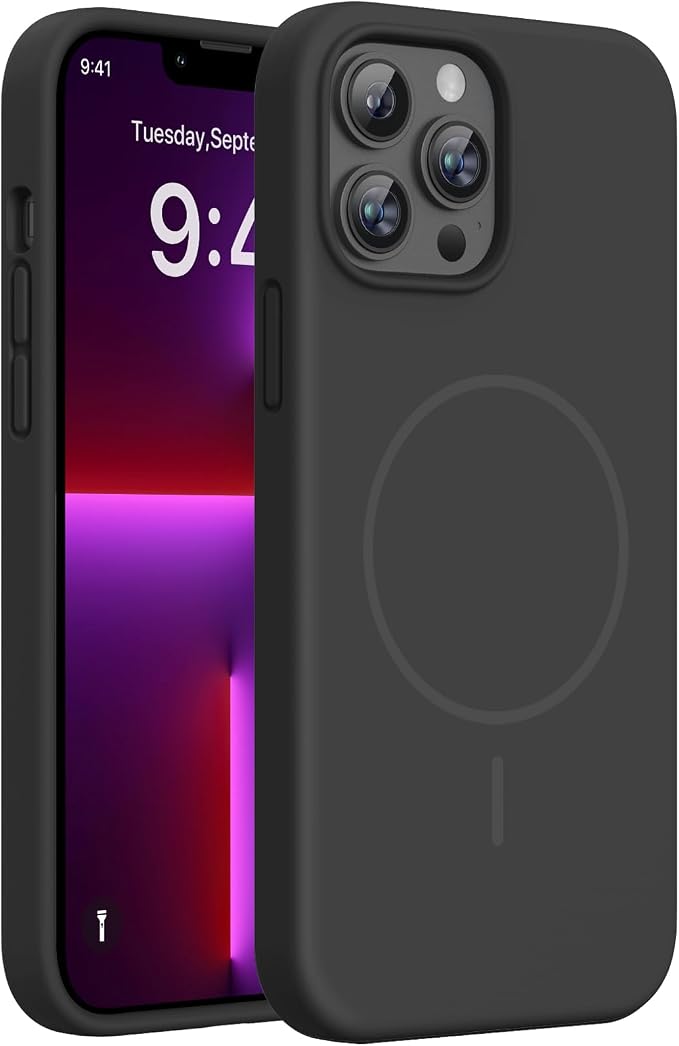 Miracase Magnetic for iPhone 13 Pro Case, Silicone, Soft Microfiber Lining | Compatible with MagSafe, Liquid Silicone Case Shockproof Drop Protection Phone Case for 13 Pro, Black by Miracase