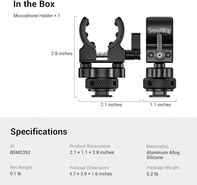 SmallRig Shotgun Microphone Holder (Cold Shoe), Built-in Soft Silicone, Bumps and Noises Absorption BSM2352 - Image 6
