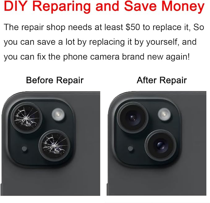 OEM Back Rear Camera Lens Glass Replacement for iPhone 15 and iPhone 15 Plus with pre-Installed Adhesive and Reparing Toolkit - Image 5