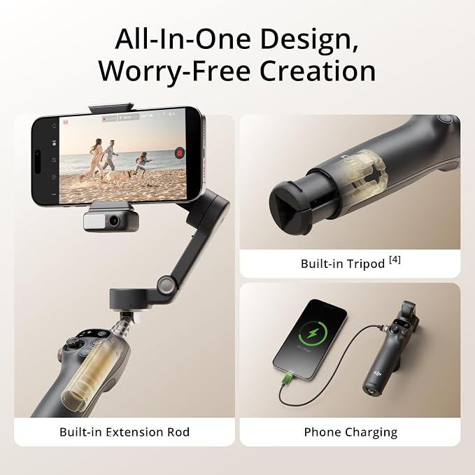 DJI Osmo Mobile 7P Gimbal Stabilizer for iPhone & Android, Native Tracking | Lighting, 3-Axis Phone Gimbal, Quick Launch, One-Tap Edit, Built-in Extension Rod & Tripod, 10hrs Use, Phone Charging - Image 5