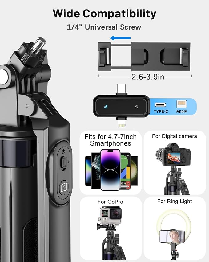 Vlogging Kit for iPhone/Android, 71" Selfie Stick Tripod for iPhone with Fill Light, Wireless Mic & Remote, Adjustable Aluminum Phone Tripod for TikTok/YouTube Content Creator Essentials Starter Kit‌ - Image 7