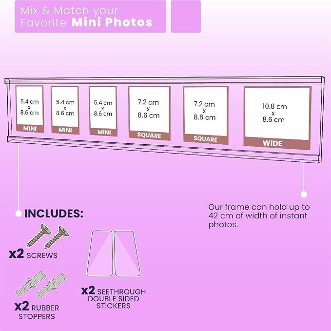 Elil Instax Mini Collage Photo Frame for Wall – Acrylic Picture Frames Collage Wall Decor, Fits Fujifilm Instax Mini Film, Square & Wide Prints, Instant Photos, Gift for Instax Lovers - Image 5