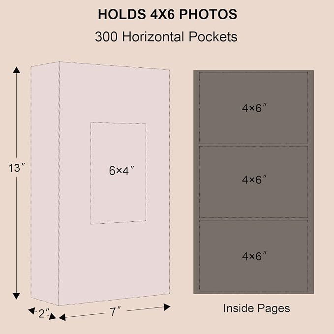 Vienrose Photo Album 4x6 Holds 300 Photos, PU Leather Cover Picture Book with 300 Horizontal Pockets, Slip-in Photo Album for Wedding, Baby Memories, Family, Acid-Free Photo Storage Gift, White - Image 5