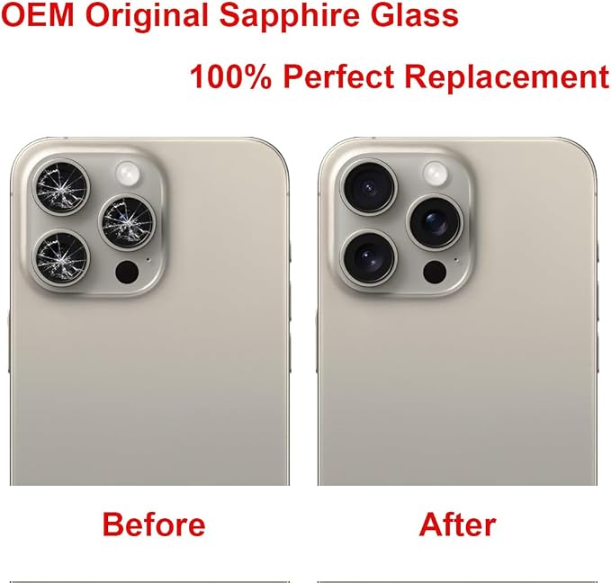 OEM Back Rear Camera Lens Glass Replacement for iPhone 15 Pro Max 6.7 inches with pre-Installed Adhesive and Reparing Toolkit - Image 5