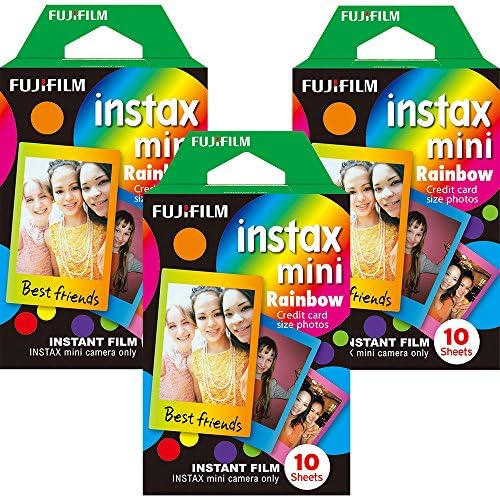 Fujifilm Instax Mini Instant Multi Colored Film, 10 Sheets, (3 Pack Value Set)... (Rainbow) by FUJIFILM