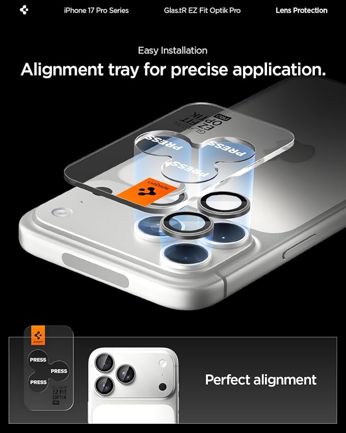 Spigen Camera Lens Protector for iPhone 17 Pro Max / 17 Pro - Gray | GlasTR EZ Fit Optik Pro, 9H+ Tempered glass, Scratch resistant, Auto-align tray, Original photo quality, Case-friendly, 2Pack - Image 4