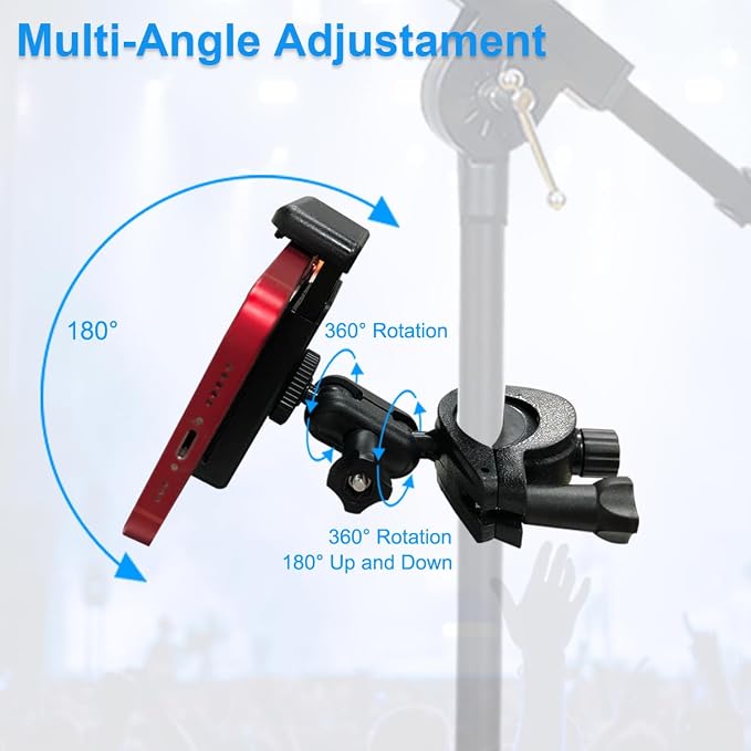 Mic Stand Phone Holder Mount Adjustable Phone Holder for Mic Microphone Music Stand [Dual Ballhead 360°Swivel] iPhone Mic Stand Holder for iPhone 15 14 13 12 Pro Max Samsung Galaxy, Any Smartphones - Image 3