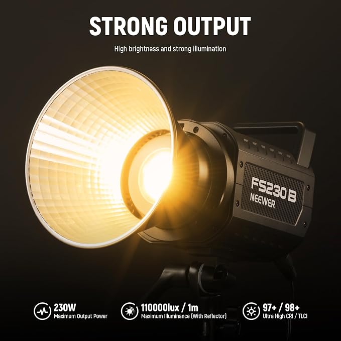 NEEWER FS230B LED Studio Video Light, 230W Bi Colour COB Continuous Lighting with 2.4G/APP Control, 110000Lux/m, 2700K-6500K, CRI 97+, Bowens Mount, Cleaning Cloth for Photography Video Recording - Image 2