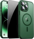 for iPhone 14 Pro Case with Privacy Screen Protector, Green | Full Camera Protection, Translucent Matte Magnetic, Compatible with MagSafe, Shockproof Phone Cover, Slim Fit by ZOZDOKG