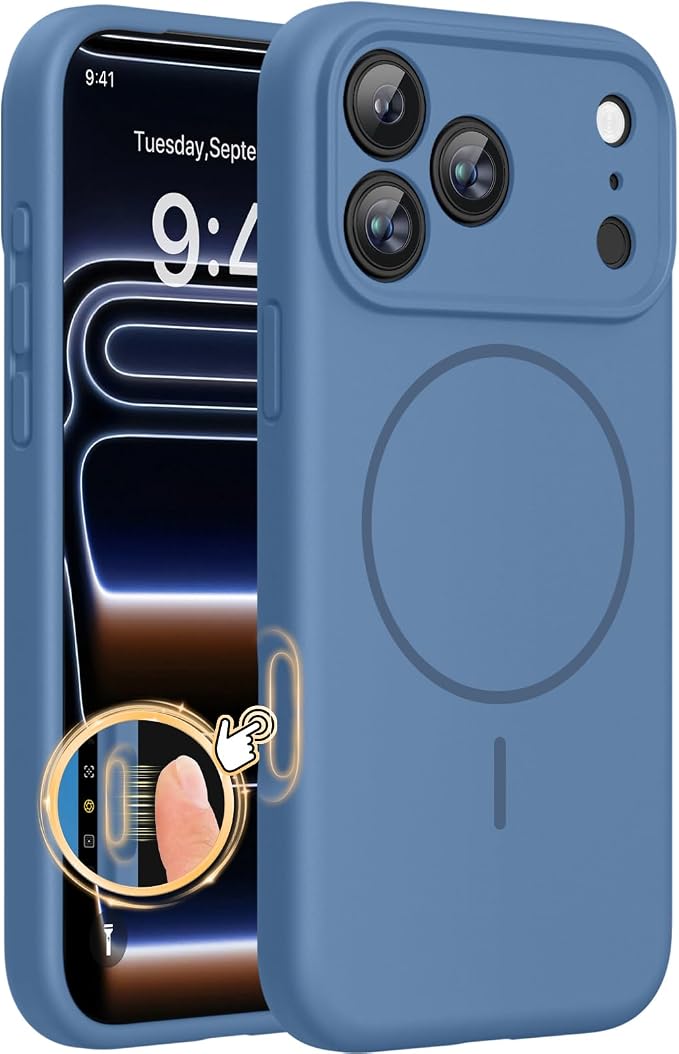 Miracase Silicone & Magnetic for iPhone 17 Pro Max Case, Glass Blue | Compatible with MagSafe, Camera Control Cover, Premium Silicone Cover Shockproof Drop Protection Phone Case for 17 Pro Max by Miracase