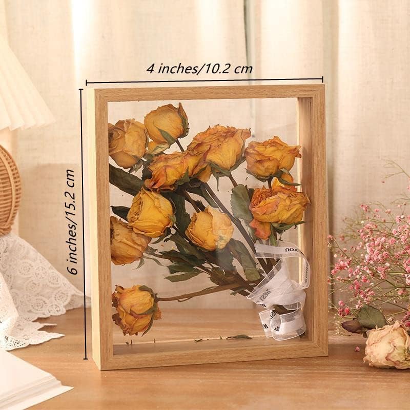JOSON 2 packsWooden Dried Flower Photo Frame Dried Flower Display Stand Decorative Floating Photo Frame (Wood color 4x6) - Image 3