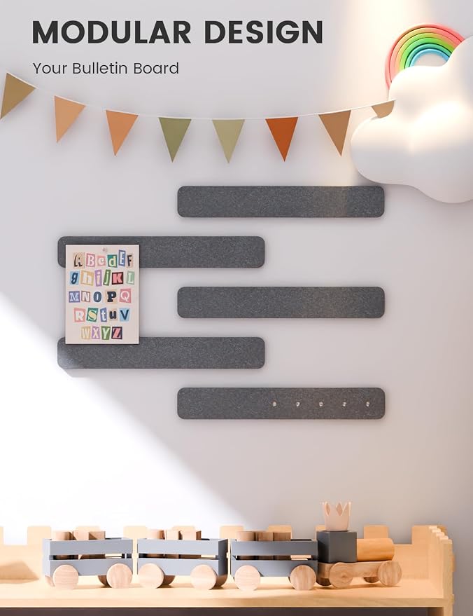 Fluxynara 13" x 2" Felt Wall Panels, Charcoal Gray | 5-Pack Includes 35 Push Pins and Adhesive Tabs for Photos, Notes and Decor in Bedroom Doors, Home Office or Studios - Image 5