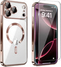 Magnetic Glossy Case for iPhone 17 Pro Max,iPhone 17 ProMax Phone Case Slim Clear Luxury with Screen Protector & Camera Protector [Compatible with MagSafe],Shockproof Cover for iPhone 17 Max-Rose Gold by Unknown